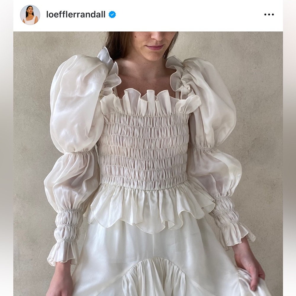 Loeffler Randall Suzette Cream Smocked Silk Organza Peplum Dress Sz S - Picture 8 of 8